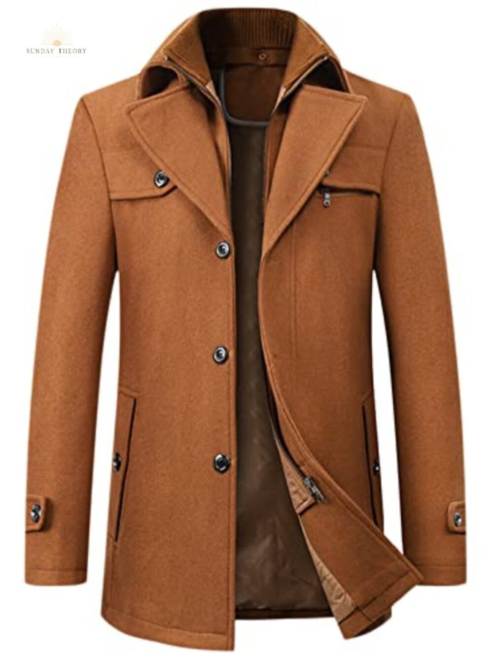 Men's Wool Blend Peacoat Single Breasted Military Winter Coat